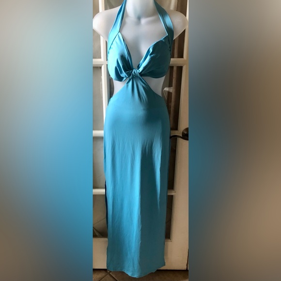 Hollow Out Strapless High Split Maxi Gown Backless Club Long Dress